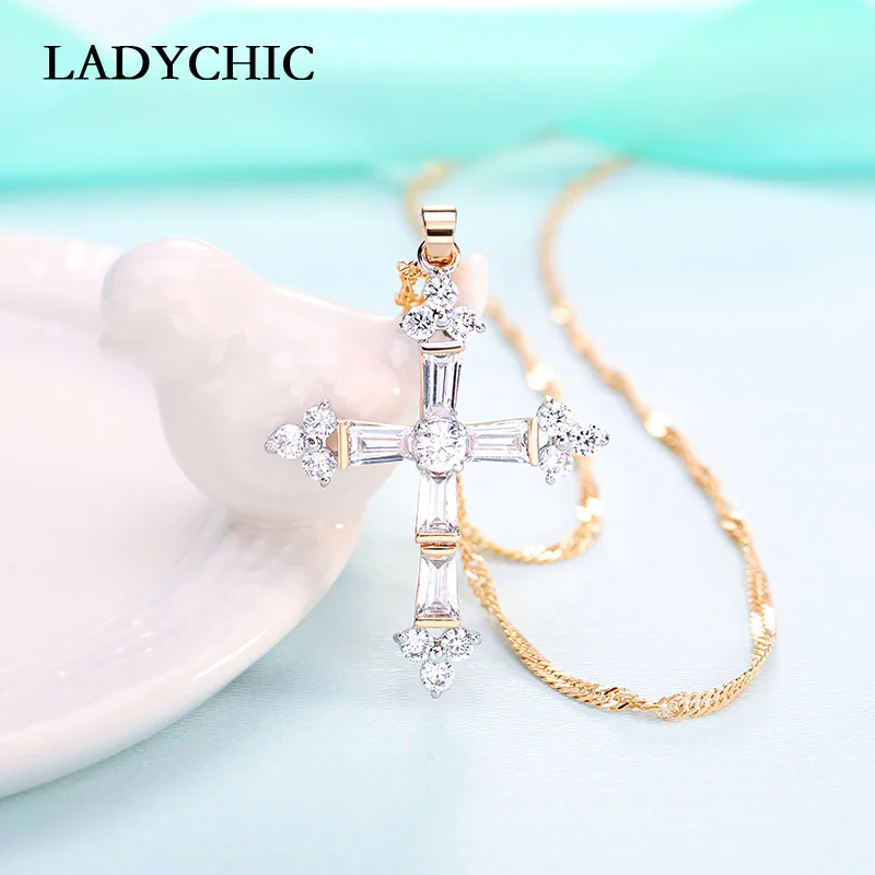 LADYCHIC уникальный дизайн прозрачный Кристальный золотой цвет кулон ожерелье для