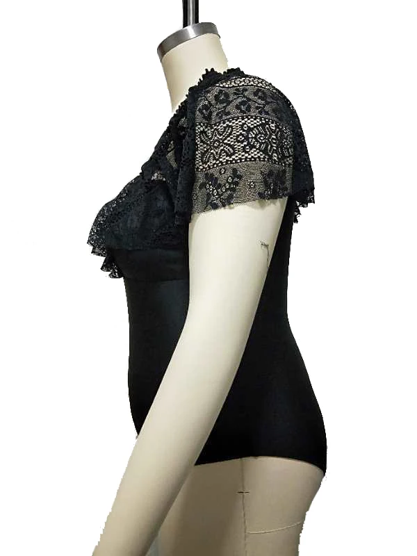 Женский Цельный купальник с кружевной вставкой размера плюс обтягивающие боди