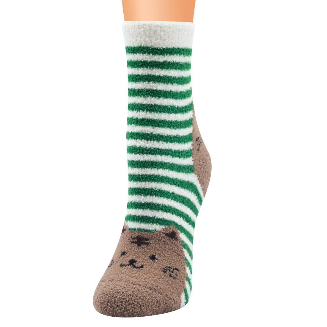 Middle Tube Over Ankle Cute Cartton Pattern Cat Print Women Velvet Socks