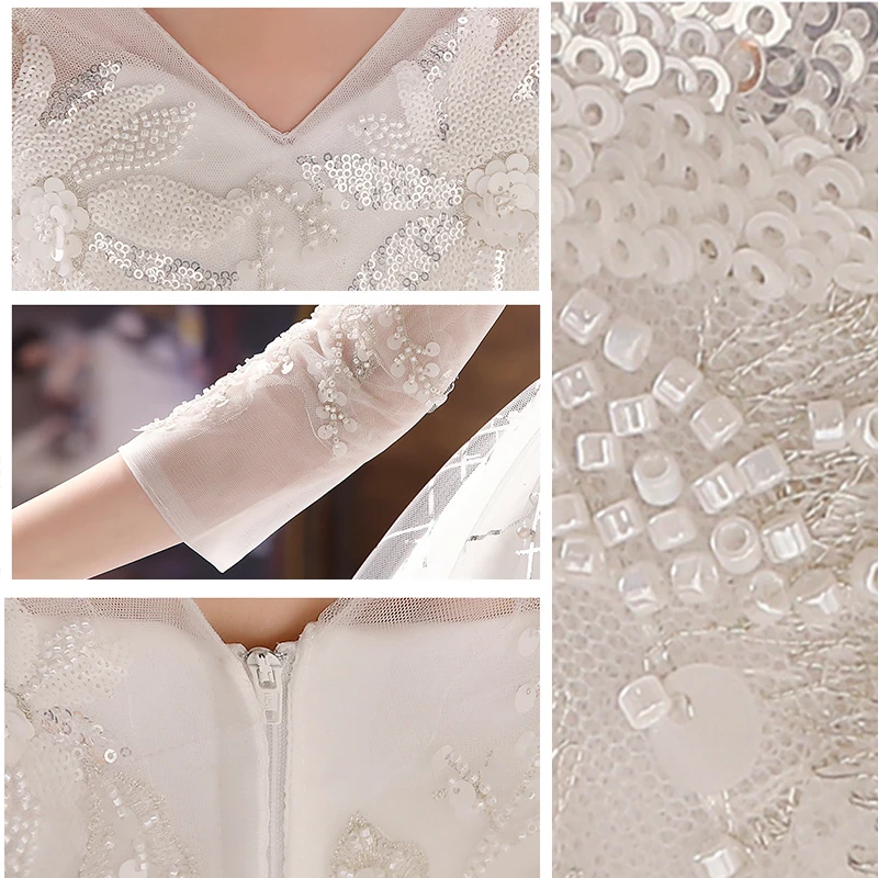 

White Sequin Princess Flower Girls Dresses Lush Elegant Wedding Bridesmaid Children Dress First Communion Girl Dresses 2021