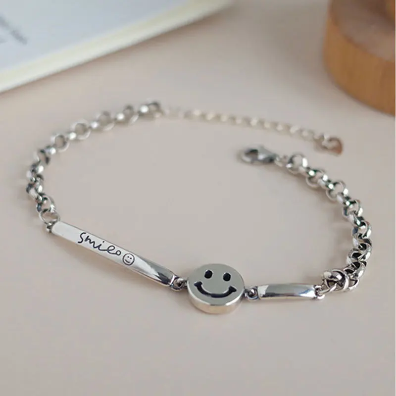 Женский браслет из стерлингового серебра 925 пробы с простым смайликом