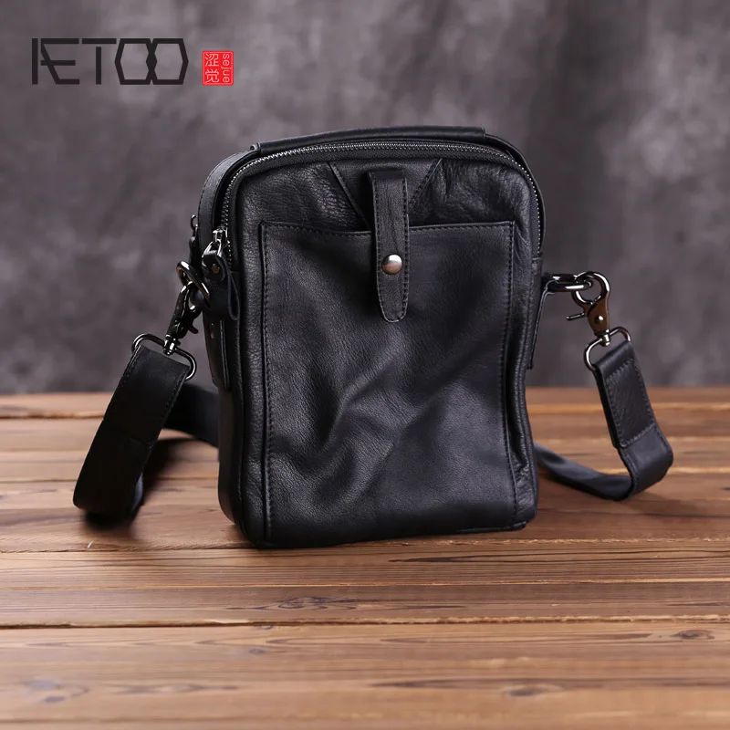 

AETOO Leather men's bags, men's mini shoulder bags, casual leather purses, multi-purpose handbags