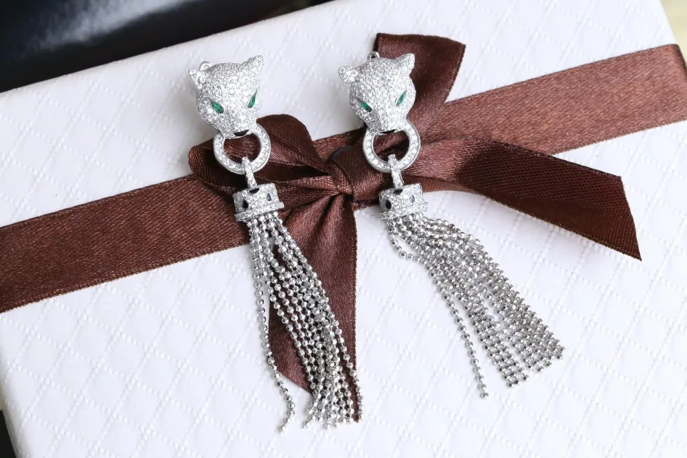 Серебряные висячие серьги &quotПантера&quot для женщин Белый CZ камень женские