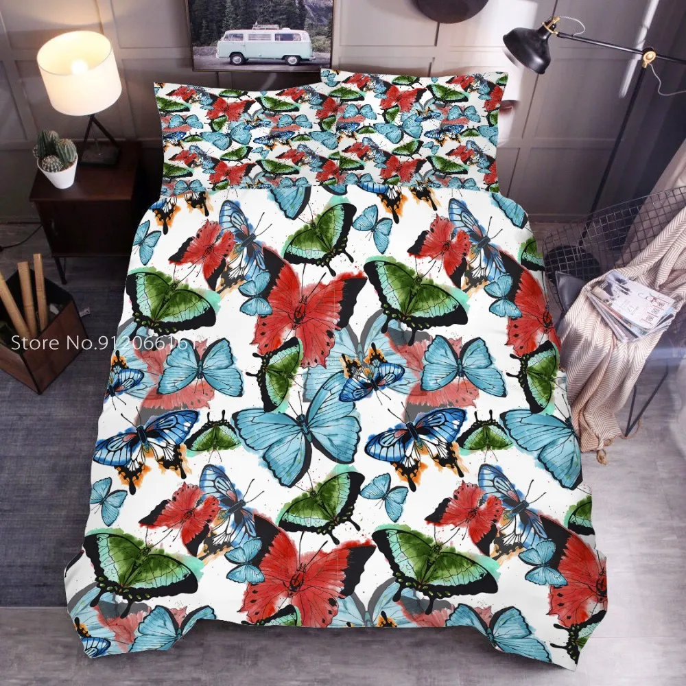 Butterfly Ladybug Pattern Bedcloth Quilt Cover Plus Pillowcase Cartoon Animal Bedding Set US/EU/AU Size Home Decoration 2/3 Pcs | Дом и сад