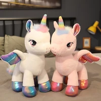 hot huggable new giant size kawaii unicorn plush toy cute rainbow wings stuffed doll animal lovely horse toy for girl pillow toy