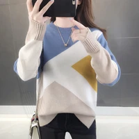 2019 fashion patckwork sweater women pullover jumper long sleeve thick winter clothes rainbow turtleneck knit sweaters female