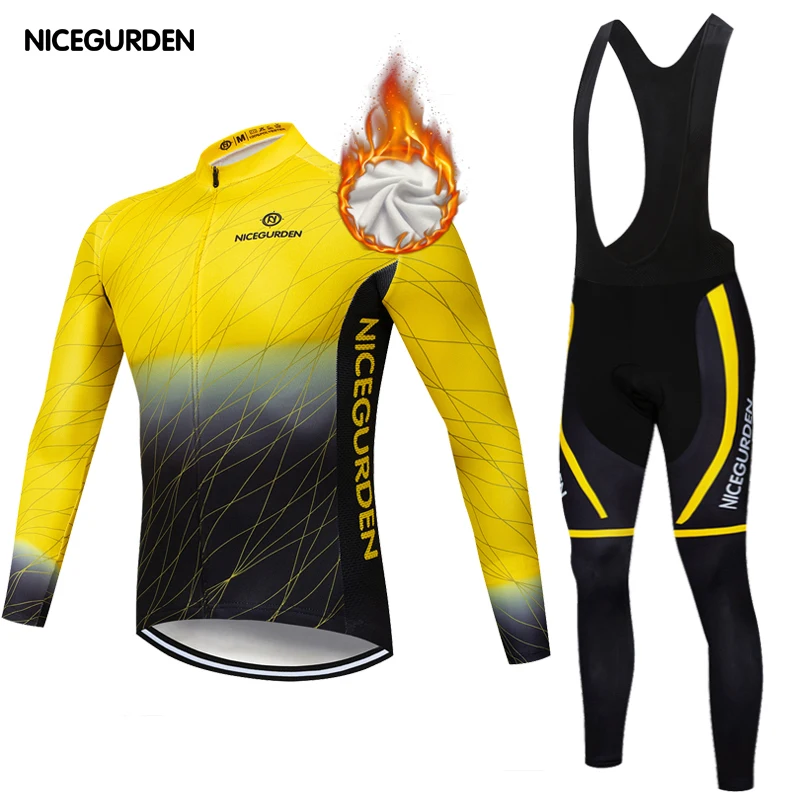 

Professional team cycling suit straps warm fleece winter warm and windproof jersey cycling personal warm mountain bike clothing
