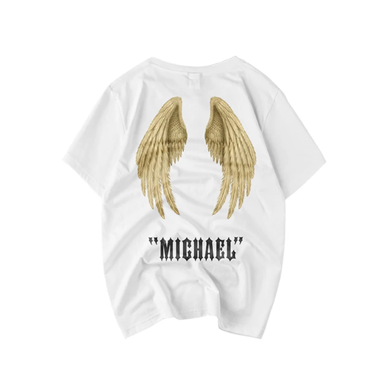 

2021 New Arrival Tshirt Homme T Shirt Hip Hop Casual O-neck Wings Angel Printing Loose Pure Cotton Short Sleeve Summer Male