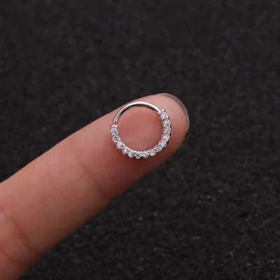 Style A 8MM silver 1PC 6-10mm Cz Nose piercing Hoop Nostril Ring Flower Helix Cartilage Tragus Earring Cz Cartilage Huggie Hoop Earring Jewelry - Окраска металла: Style A 8MM silver