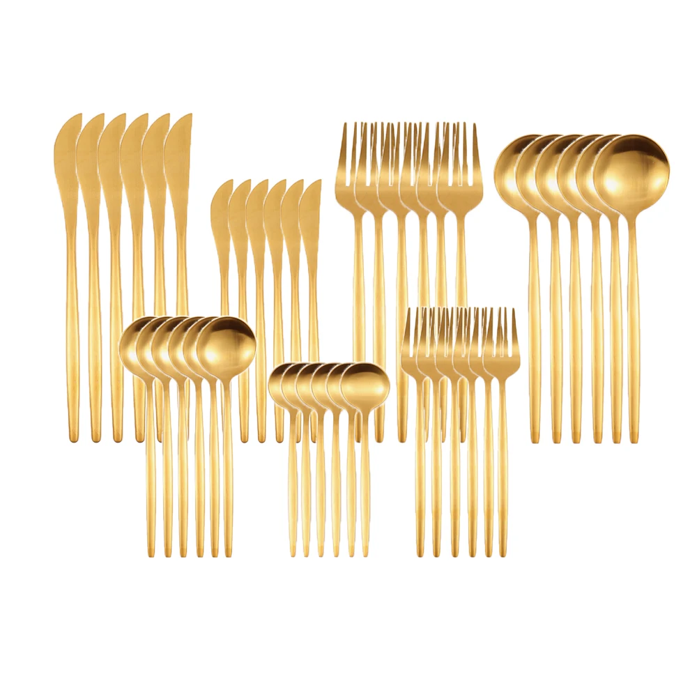 42 шт матовое золото набор столовых приборов Нержавеющая сталь посуда Таблица