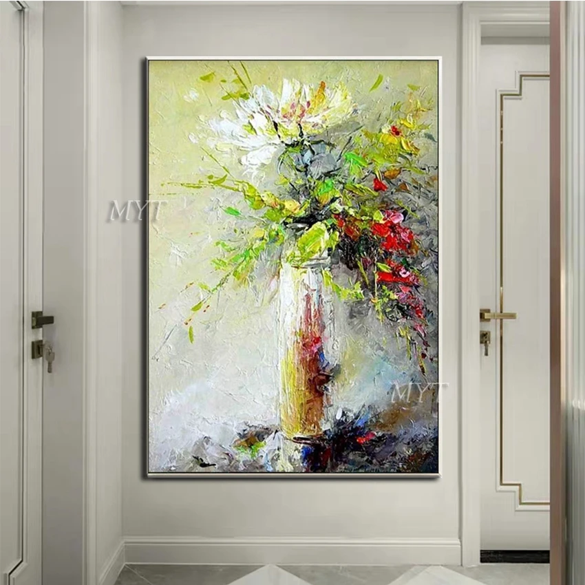 Картина маслом цветы в вазе Большой Современный Настенный декор ручной работы