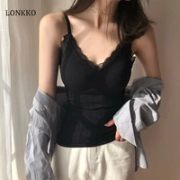 deep v women sexy lace camisole top thread knitted cotton active bra long crop top comfortable underwear wireless lingerie 2020