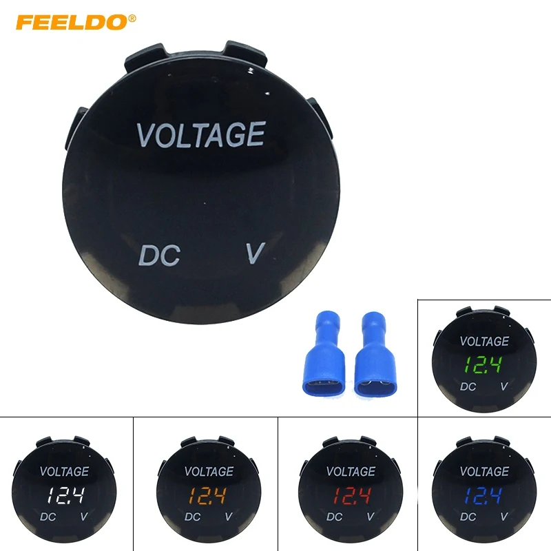 

1PC Waterproof 5-Color LED Digital Display Voltmeter Socket For Auto Motorcycle Car Round Panel Voltage Meter Gauge Tester