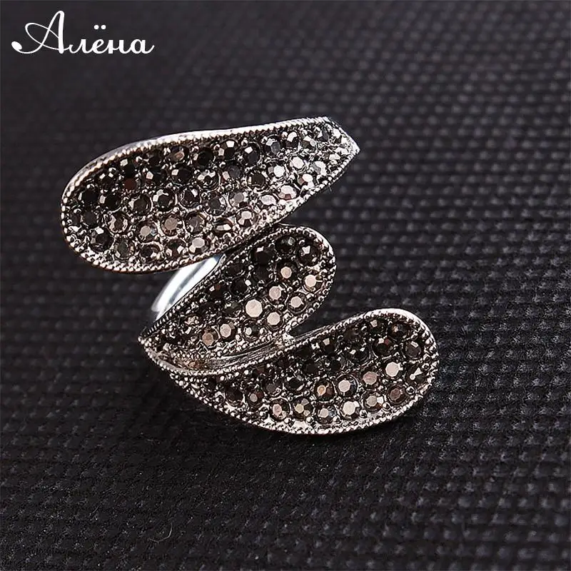 Женское Винтажное кольцо KCALOE длинное с черным кристаллом и стразами Anillos