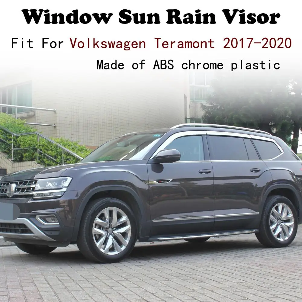 

ABS Chrome plastic Window Visor Vent Shades Sun Rain Guard car accessories For Volkswagen Teramont 2017~2020
