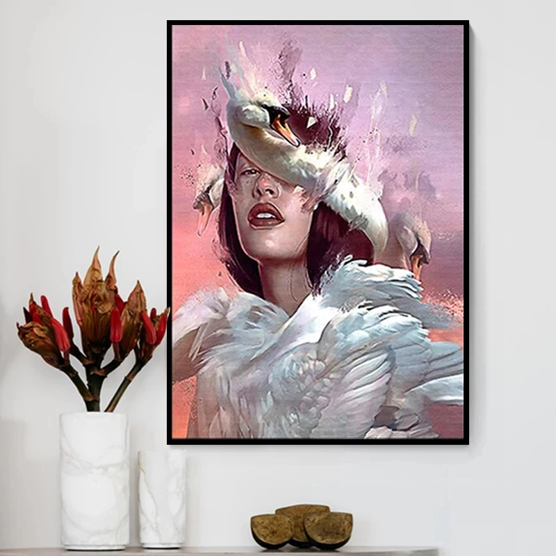 

Modern Girl Bird Leaf Flowers Butterfly Wall Art Canvas Painting Nordic Posters and Prints Wall Pictures for Living Home Decor