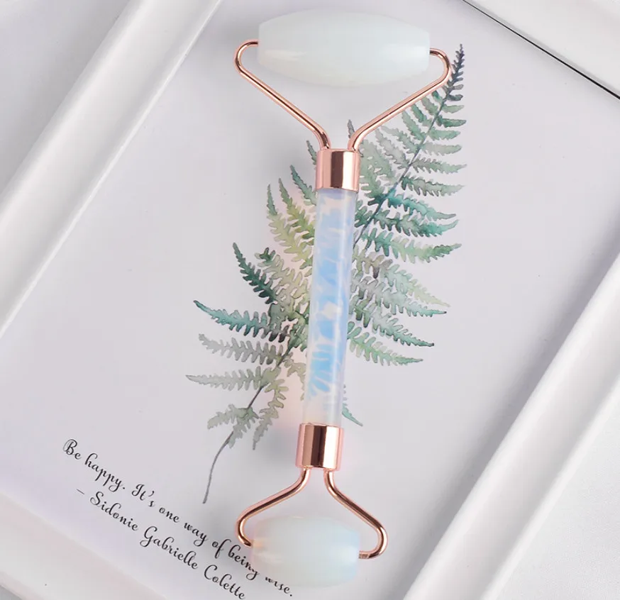 Массажер для лица Нефритовый ролик с двойной головкой натуральный опал