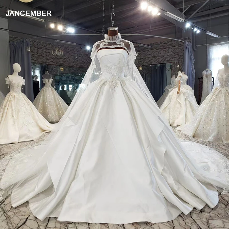 HTL1560 простое съёмная накидка Свадебные платья без бретелек 2020 рукавов блестящие Бальные с бисером Robe De Mariee