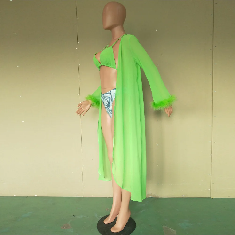 Пляжная накидка с меховой прострочкой купальный костюм комплект из 3 предметов