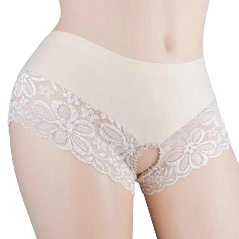 

New Sexy Hip lift Men silk Briefs Tight Gay thong High elasticity Open Crotch Large size women underwear Low waist Lace edge