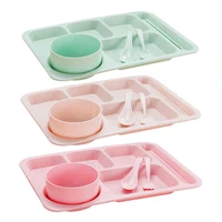 canteen reusable divided tray stackable dining tool dining hall dinner plate with 5 compartments bowl and eating utensils