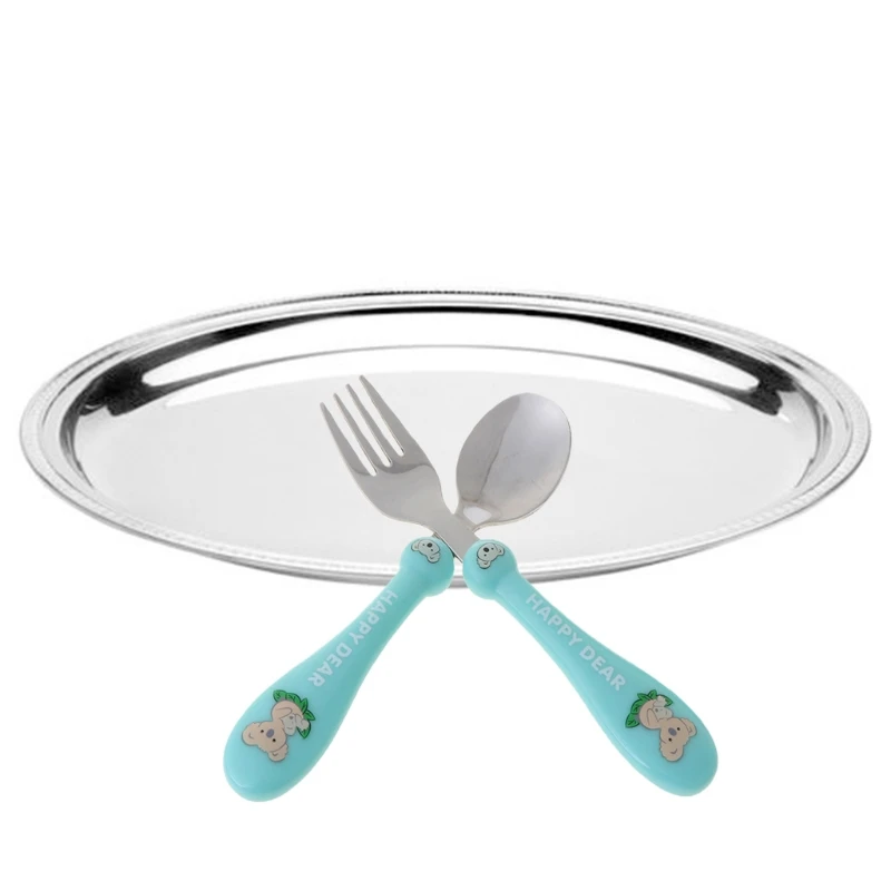 

2Pcs Cartoon Baby Safety Stainless Steel Spoon Fork Set Kids Feeding Tableware