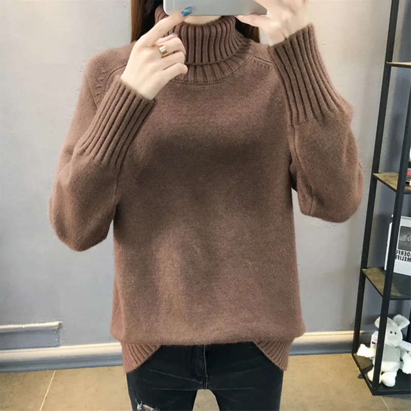 Осенне-зимний вязаный свитер с высоким воротом Женский пуловер Модные свободные