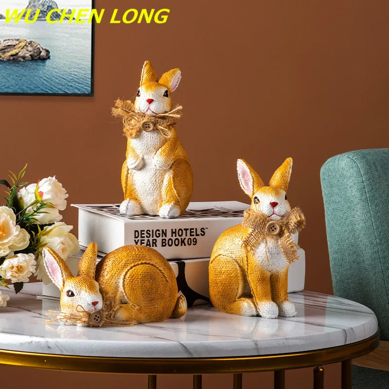 

WU CHEN LONG Simulation Rabbit Art Sculpture Bunny Animal Figurines Resin Craft Rural Courtyard Lawn Decor Home Decoration R5541