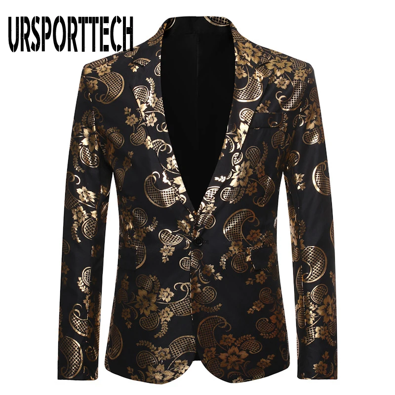 Золотой жаккардовый блейзер с бронзовым цветочным рисунком для мужчин бренд 2020