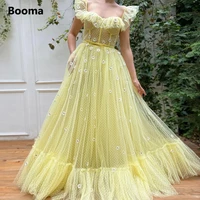 booma yellow polka dots tulle prom dresses 2022 flutter sleeves daisy flowers a line formal evening gowns wedding party dresses