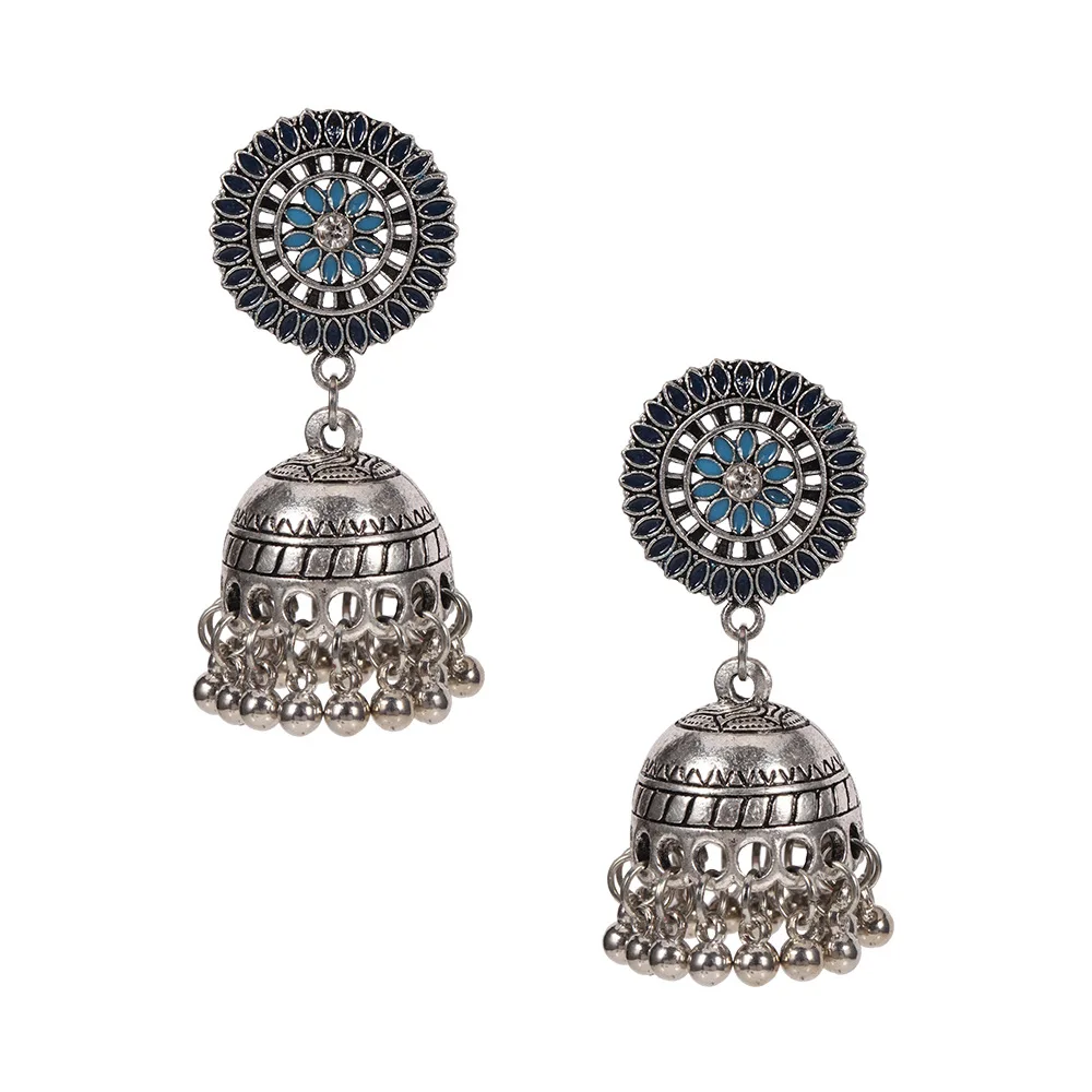 Женские Этнические Ретро Круглые индийские серьги Jhumka классические эмалевые
