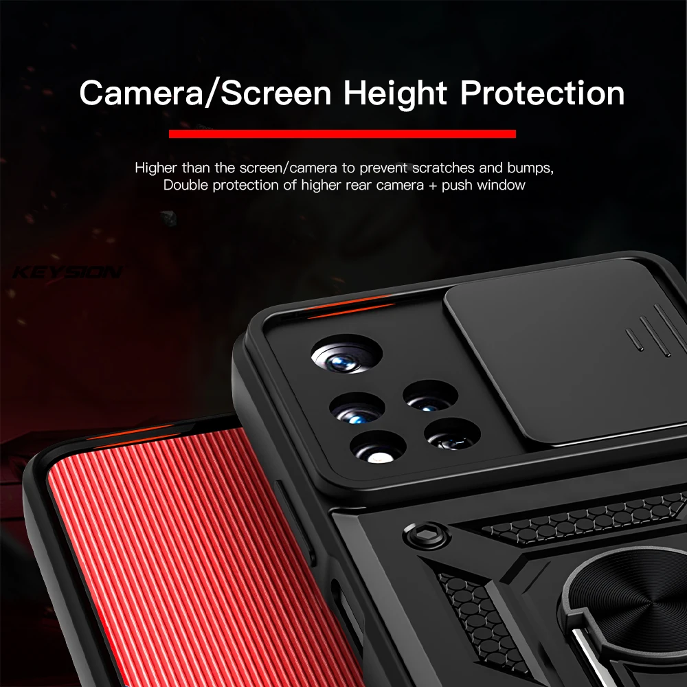keysion shockproof case for redmi note 11 pro11s 10 ring stand push pull camera protection phone cover for poco m4 pro 5g x3 gt free global shipping