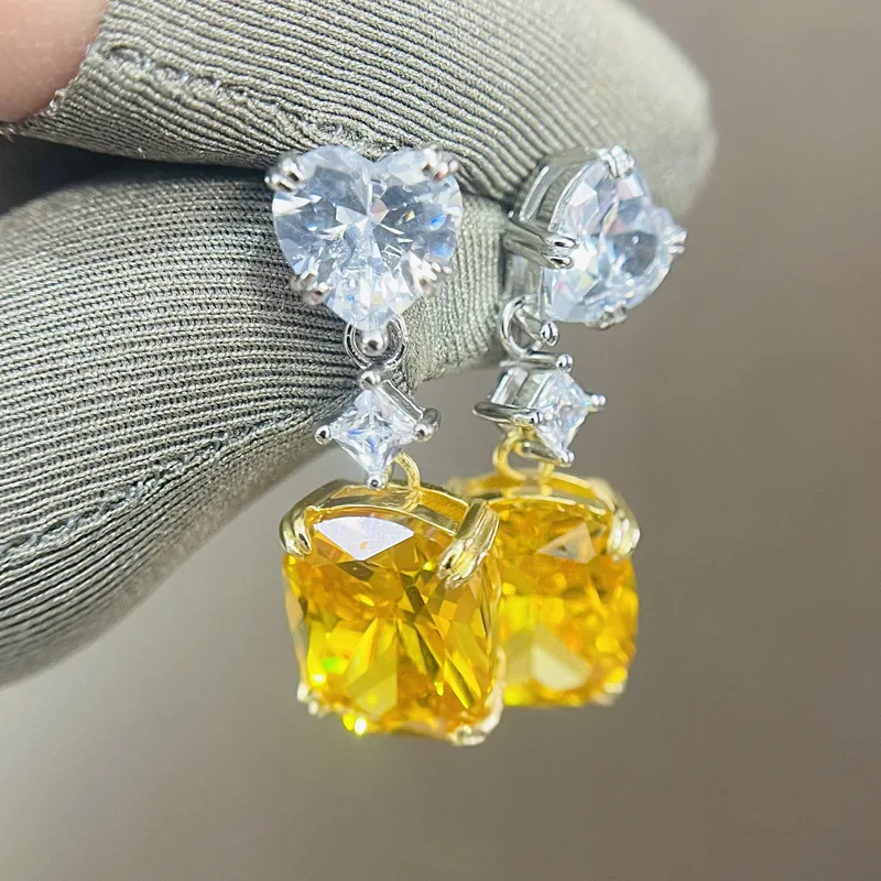 

New style inlaid citrine with heart-shaped earrings sparkling charm ladies brand series anniversary wedding jewelry