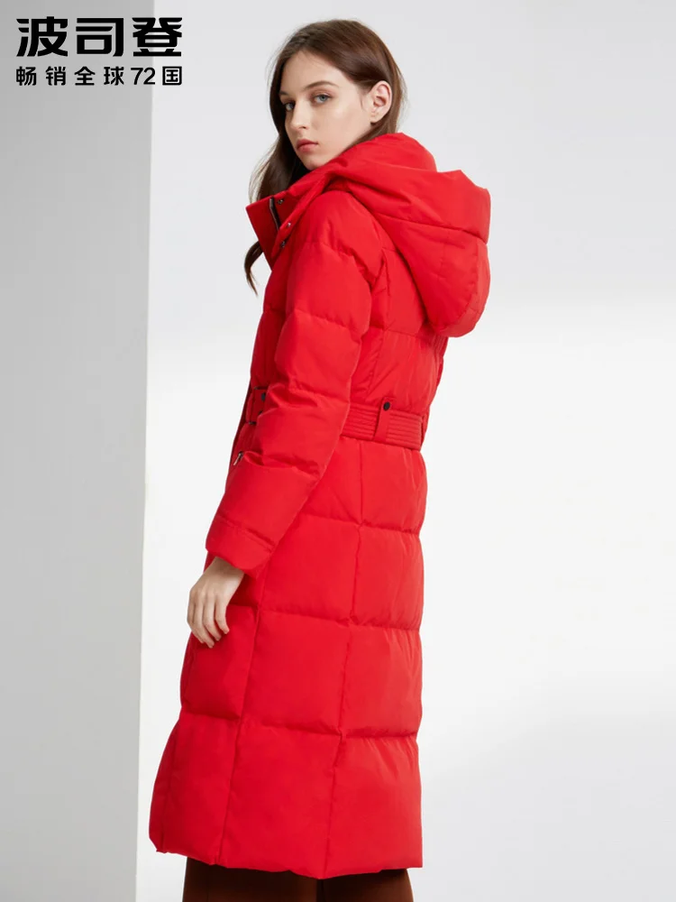 BOSIDENG женский длинный пуховик с поясом новая Съемная шапка модное зимнее пальто