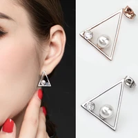 korean bohemia geometry triangle stud earrings crystal pearl earrings zirconia jewelry stainless steel earrings gift female