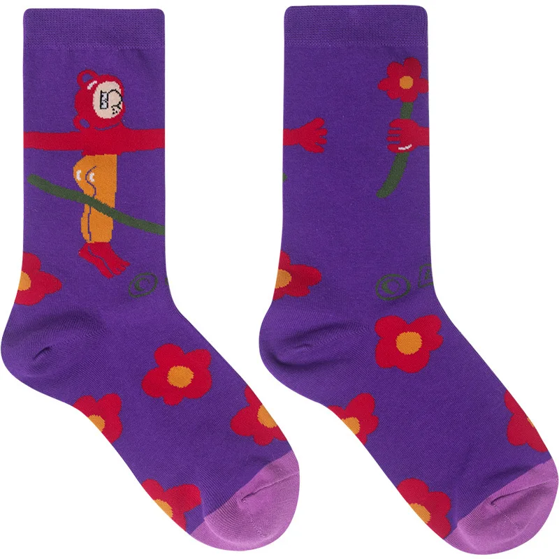 Осенние винтовые носки с милыми иллюстрациями из японского мультфильма парные