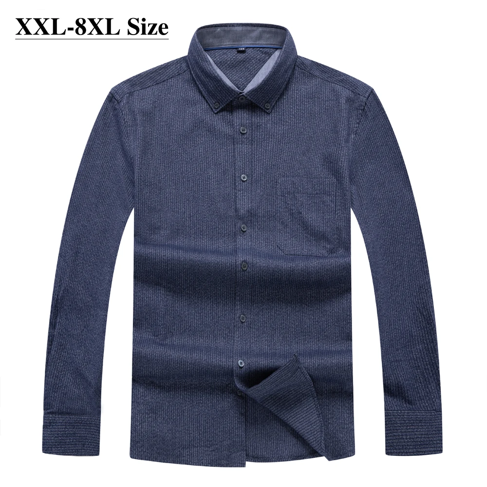 

Plus Size 6XL 7XL 8XL Men's 100% Cotton Sanded Long-sleeved Shirt High Quality Spring Autumn Loose Casual Stripe Shirts Male