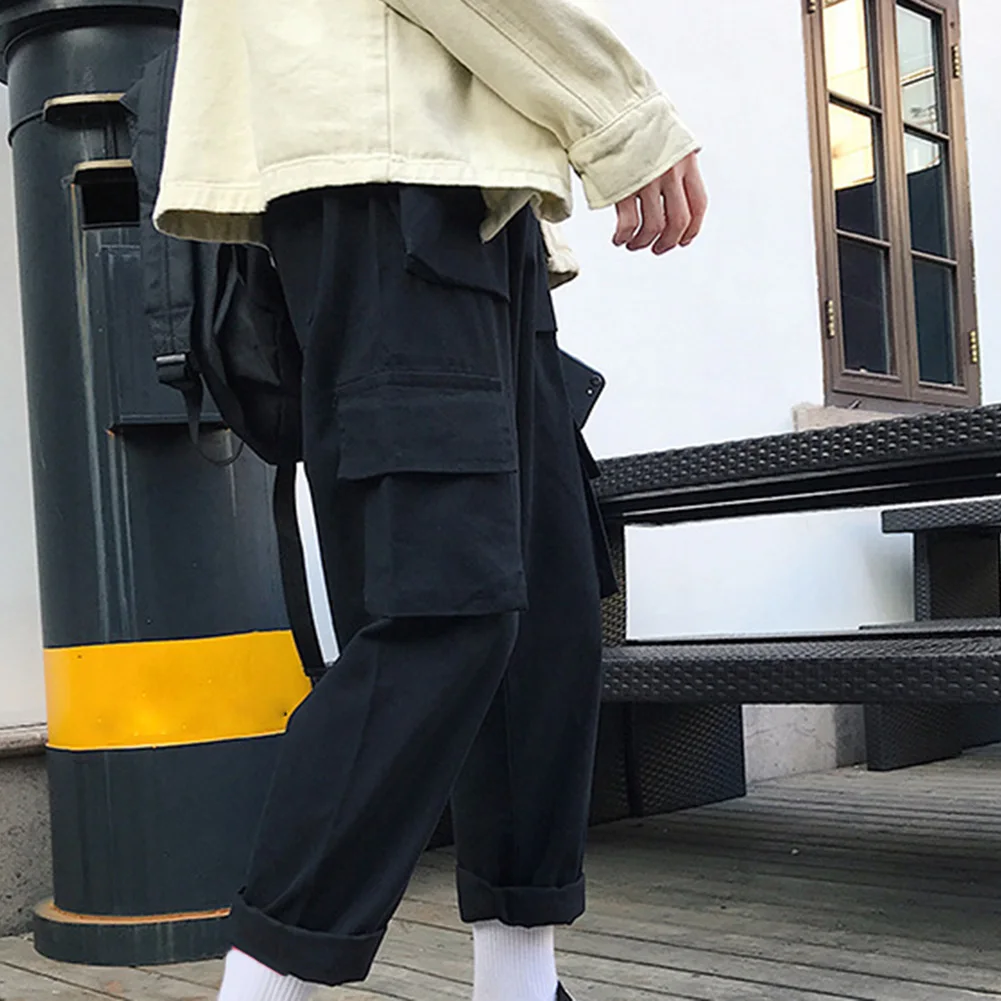 Винтажные мужские однотонные длинные спортивные брюки с несколькими карманами