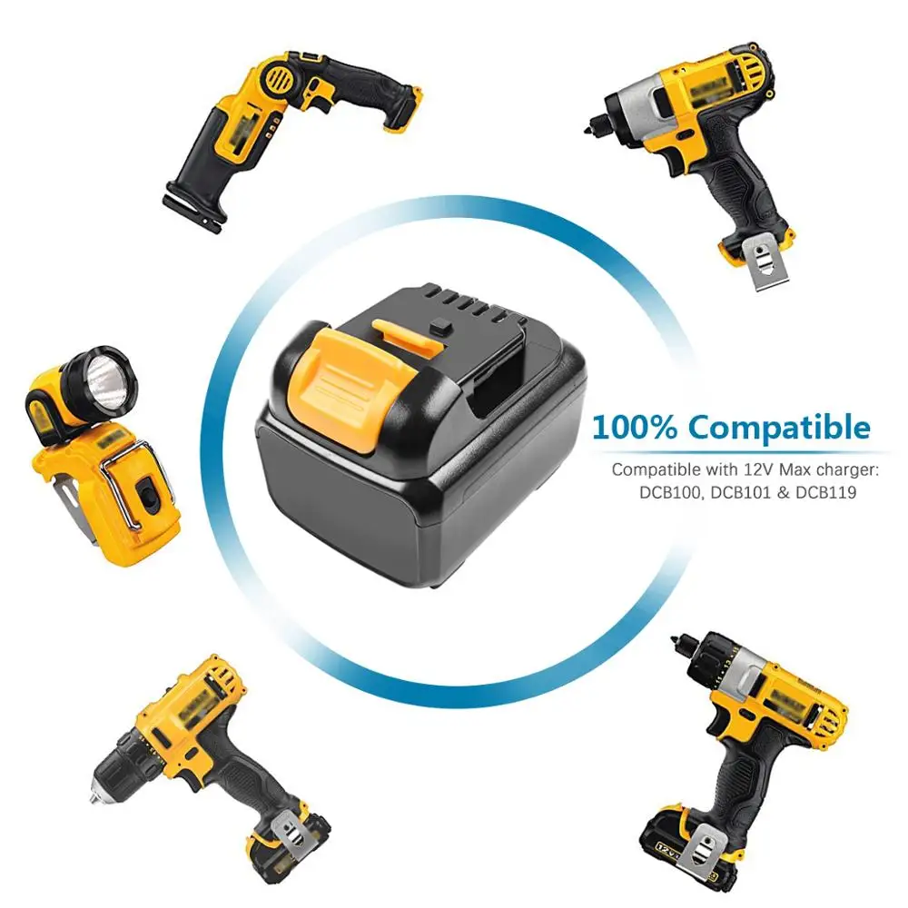 Сменный аккумулятор DCB120 12 В 6 0 Ач совместим с электроинструментами Dewalt DCB121 DCB127 |