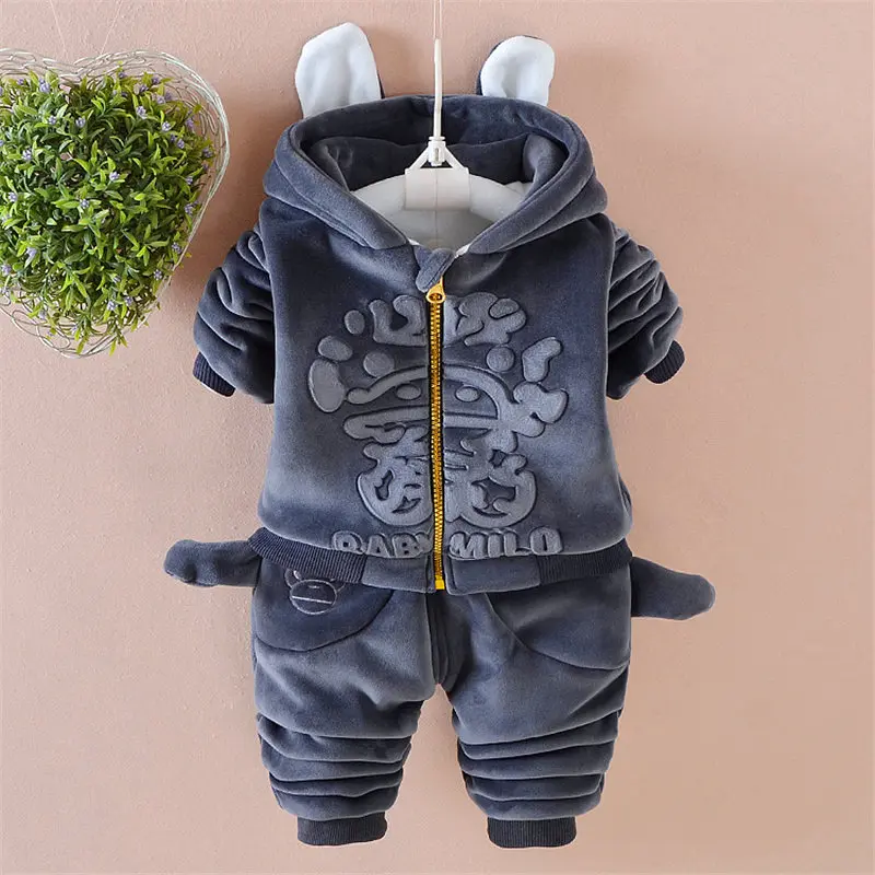 

Winter Warm Fashion Thicken Kids Cartoon Clothes Girls Boys Baby Hoodies Pants 2Pcs/Sets Children Add Cotton Clothing Tracksuit