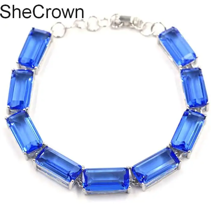 Violet Tanzanite Делюкс Высокое AAA 19,1g Rectangle создан фиолетовый танзанит розовый кунцит подарок для девочек серебряный браслет 16x8 мм - Цвет камня: Violet Tanzanite
