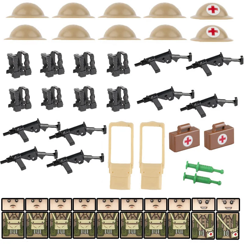 WW2 Британский военные строительные блоки кирпичные Minifigs медицинские солдат