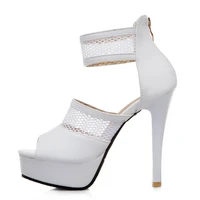 summer new sexy high heels peep toe platform stiletto heels sandal breathable after the zipper white black hollow out sandals