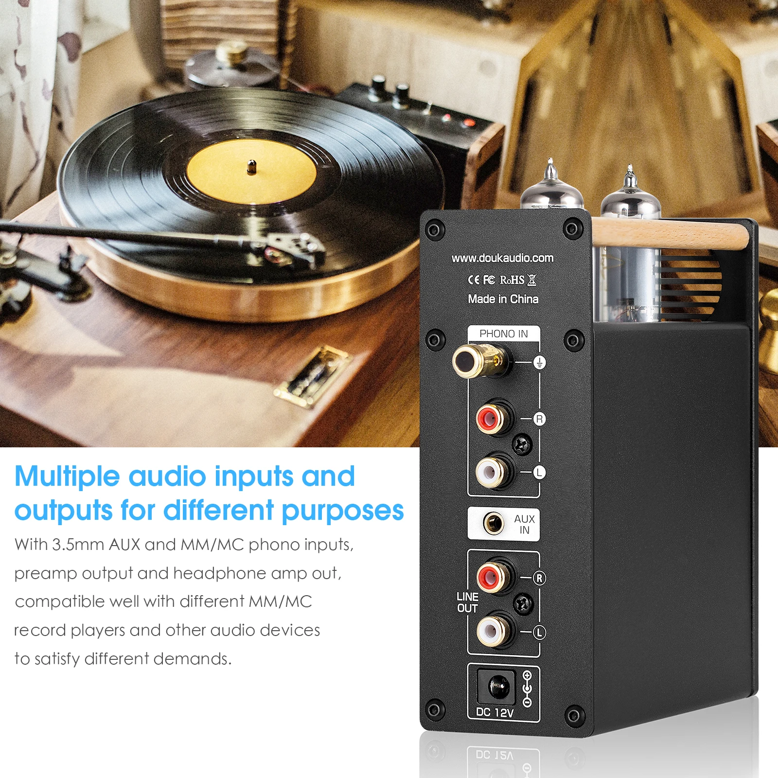 Вакуумный трубчатый предусилитель Douk Audio HiFi для MM / MC Phono вертушки стерео