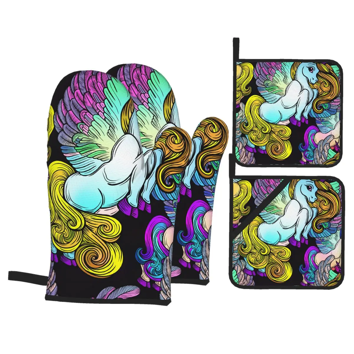 

4 шт. микроволновая печь перчатки рукавицы Boho Chic тапочки в виде единорога с крыльями Кухня перчатки ЛОТОК блюдо держатель для миски для выпе...