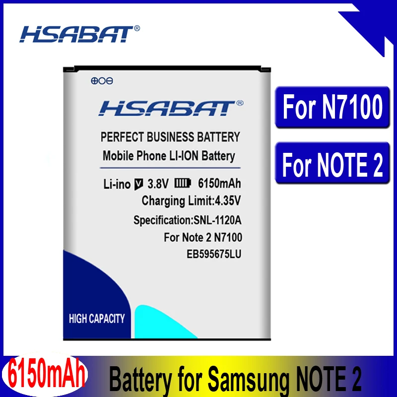 Аккумулятор HSABAT 6150 мАч EB595675LU для Samsung Galaxy Note 2 II note2 N7100 LTE N7105 N7102 T889 L900 Verizon i605