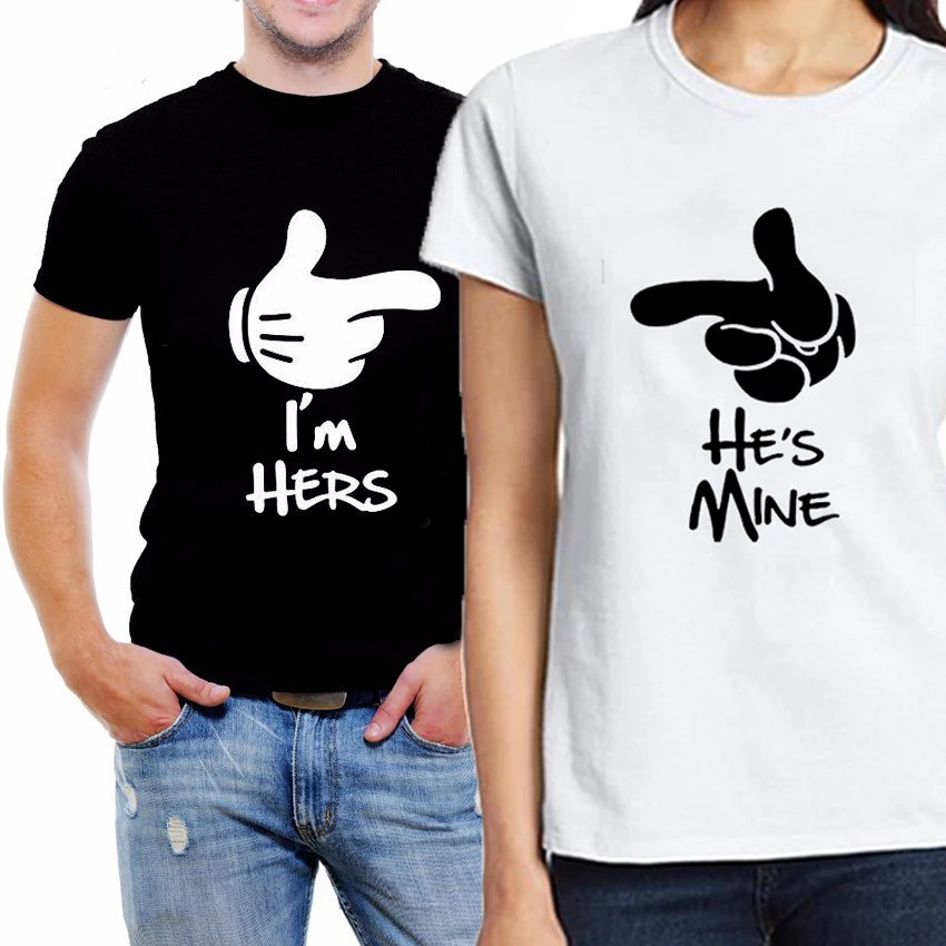 Модные черные топы Студенческая Одежда I'm Her He Is Mine Top Футболки унисекс для
