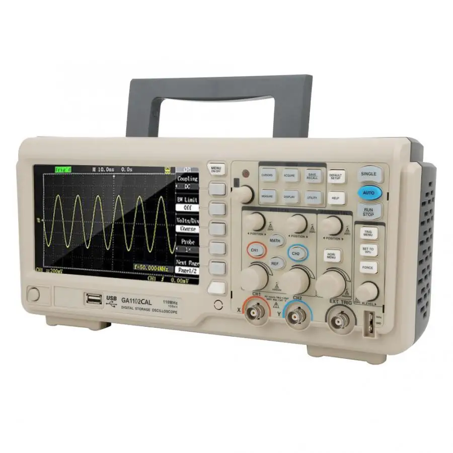 Цифровой двухканальный осциллограф GA1102CAL 100 МГц 1Gsa/s с ЖК дисплеем 7 дюймов вилкой