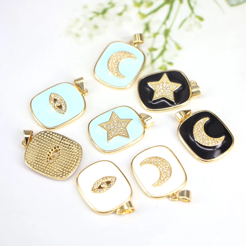 

10 шт., квадратная эмалированная подвеска, черный, белый, синий цвет