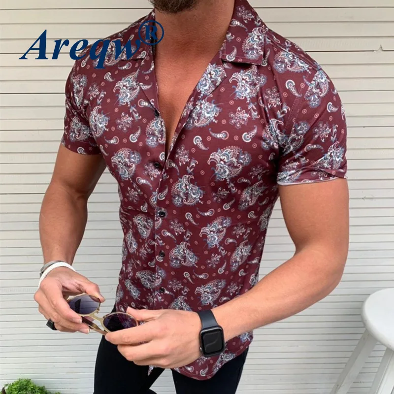 

Men's Slim 3D Fit Flower Printed Shirts Male Short Sleeve Floral Shirt Men Basic Tops Casual Shirts